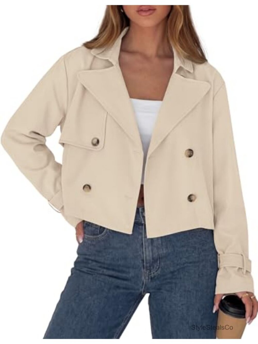 Cropped Trench Coat for Women Double Breasted Short Jacket